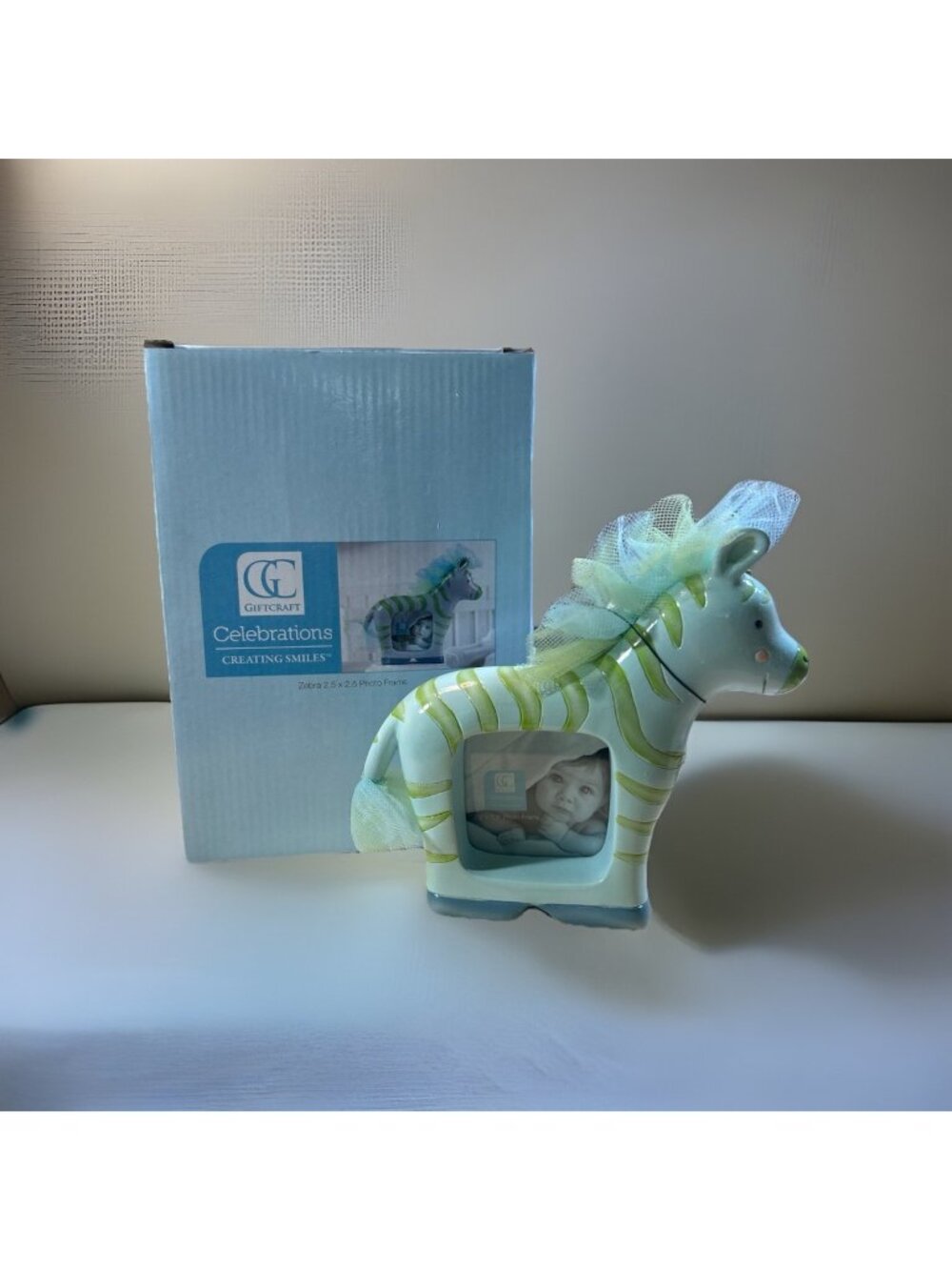 Gift Craft Nursery Baby Room Resin ceramic 2.5” photo frame Blue Green zebra
